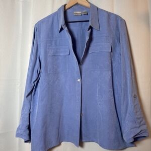Y2K Era Chico's Women's Light Blue‎ 100% Silk Blouse Shirt Sz 2